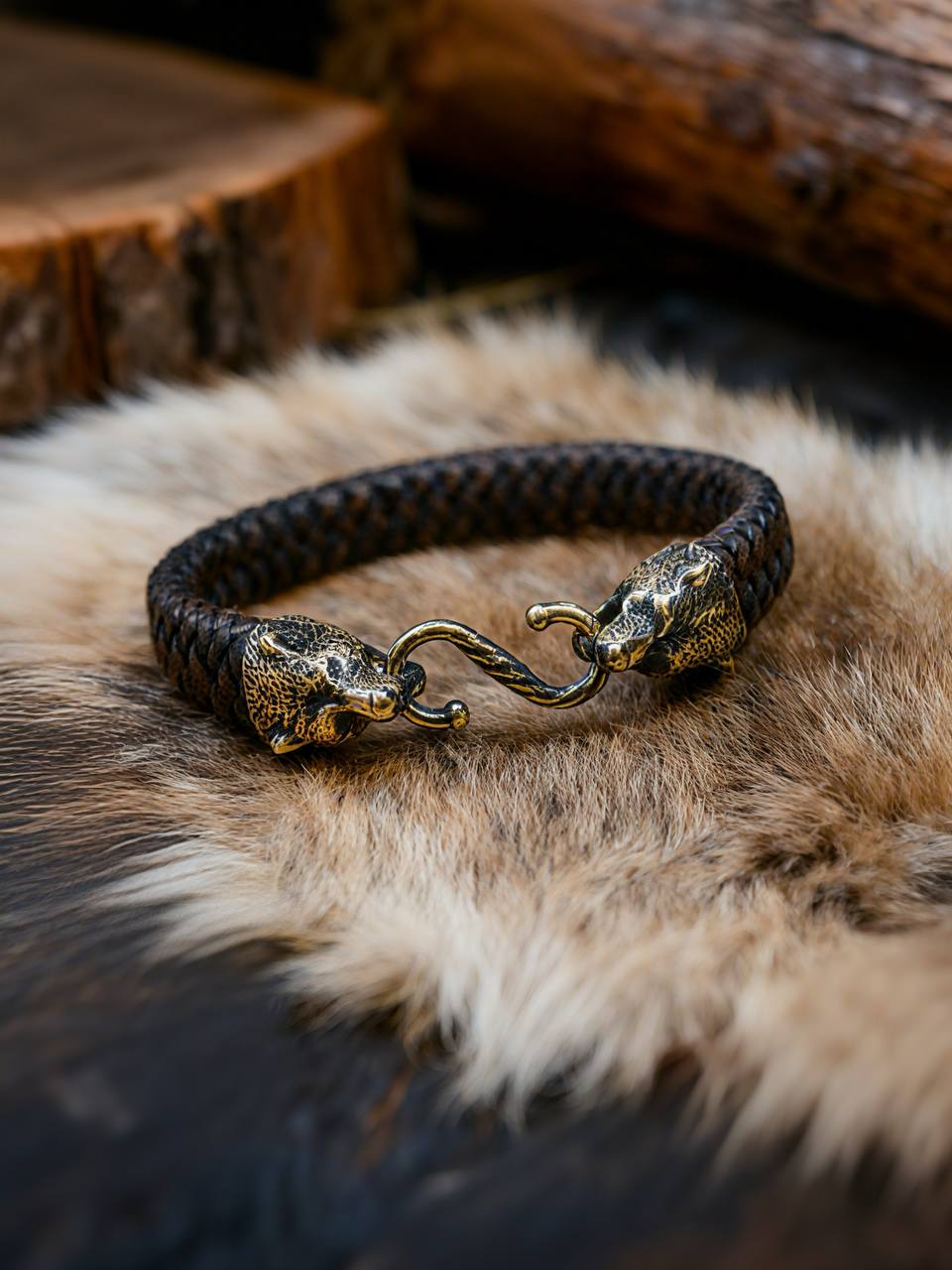 Bears Bracelet, Natural Leather and Bronze