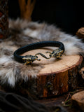 Wolves of Odin Bracelet, Natural Leather and Bronze