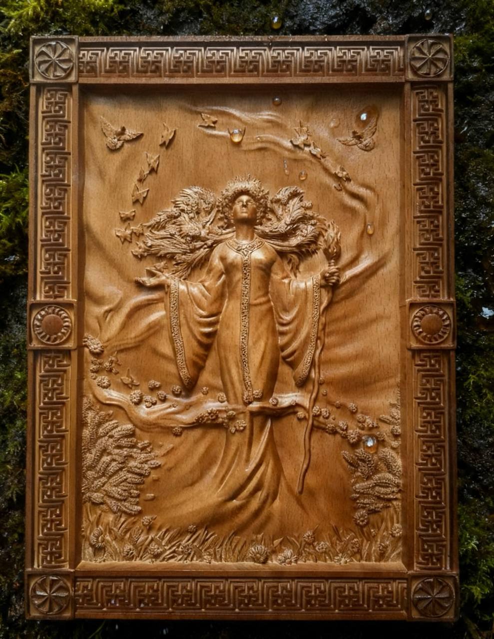 Goddess Zhiva Wooden Wall Panel — Hand-Carved Wood Art
