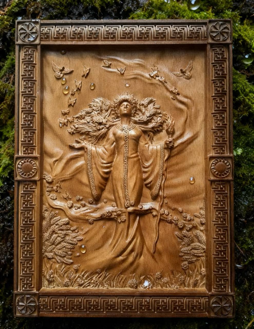 Goddess Zhiva Wooden Wall Panel — Hand-Carved Wood Art