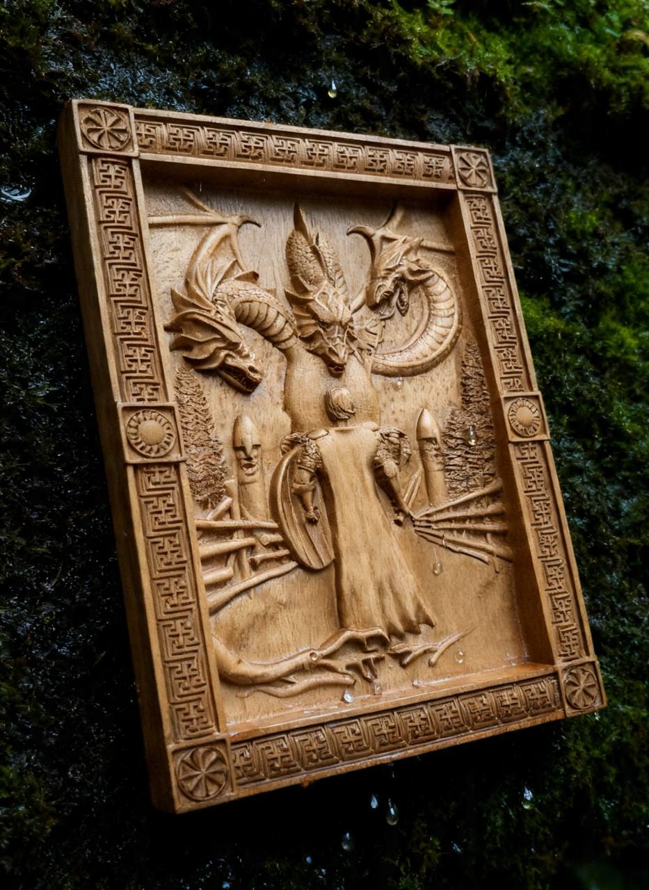 Kalinov Bridge Wooden Wall Panel — Hand-Carved Wood Art