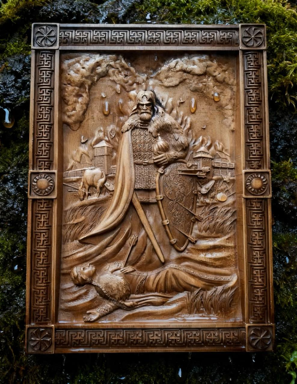 Evpatiy Kolovrat Wooden Wall Panel — Hand-Carved Wood Art