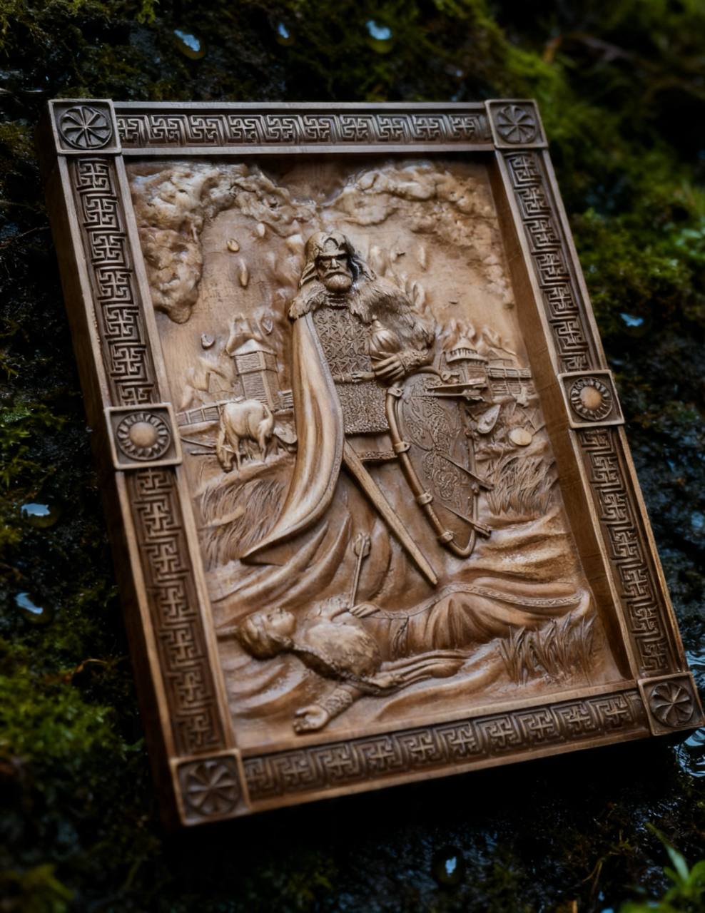 Evpatiy Kolovrat Wooden Wall Panel — Hand-Carved Wood Art
