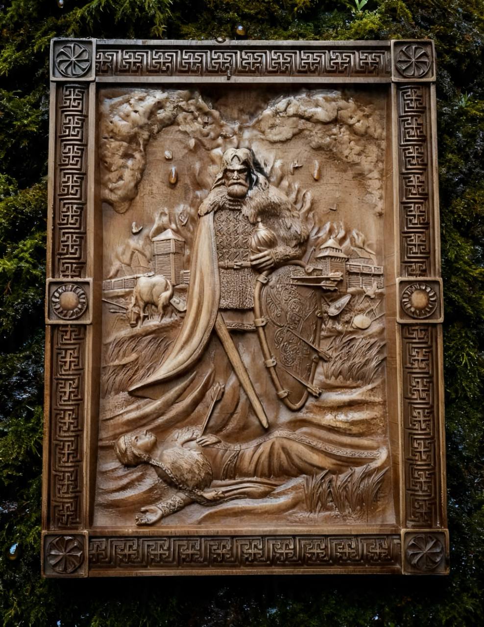 Evpatiy Kolovrat Wooden Wall Panel — Hand-Carved Wood Art