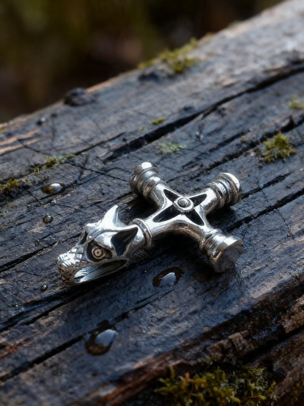 Wolf Cross Amulet, Sterling Silver 925 — Viking Symbol Pendant