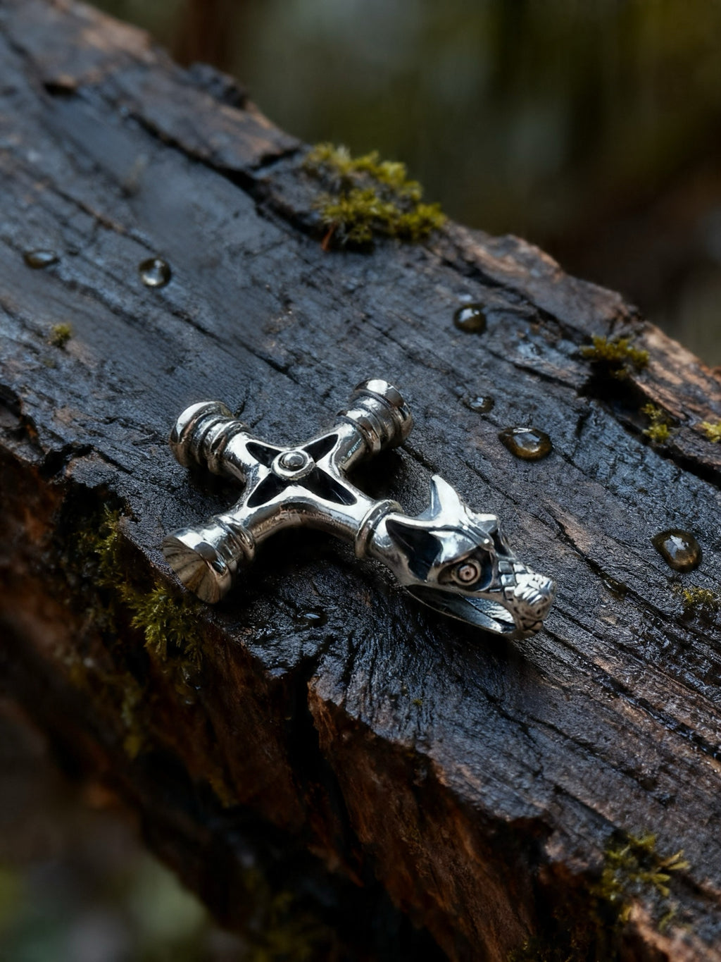 Wolf Cross Amulet, Sterling Silver 925 — Viking Symbol Pendant