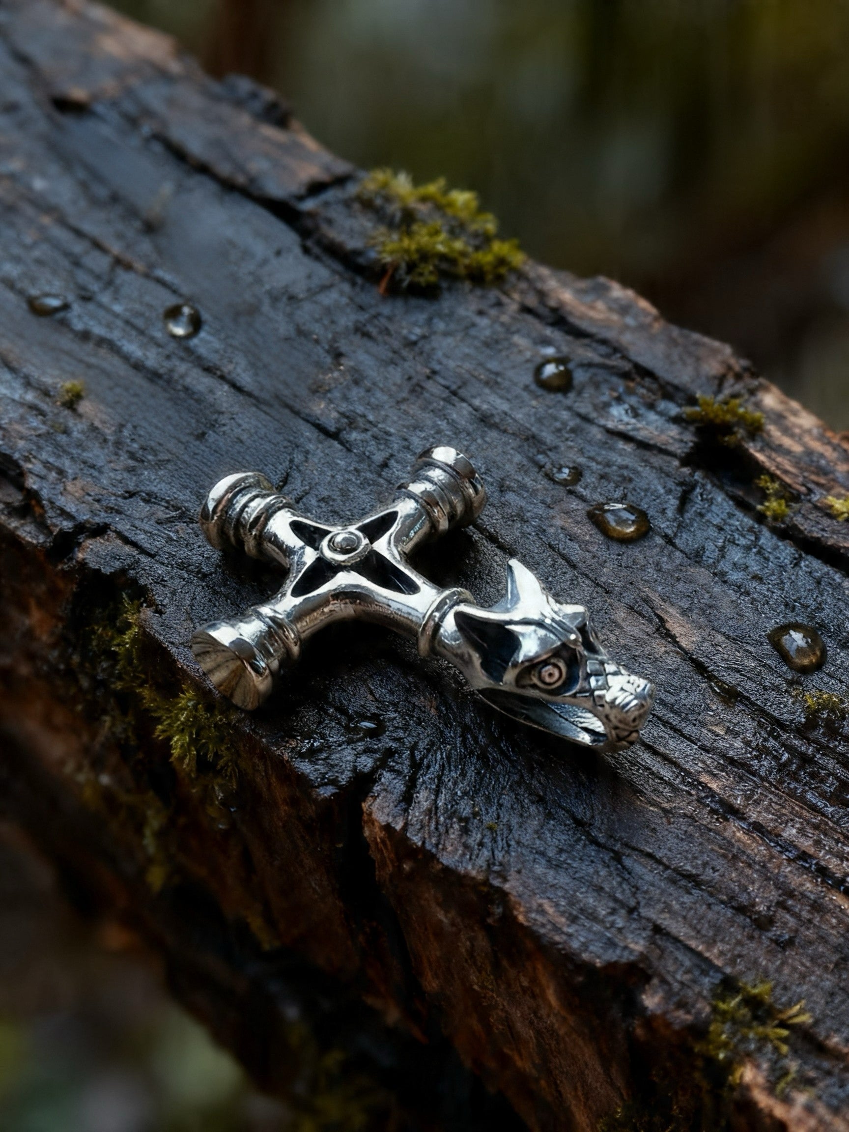 Wolf Cross Amulet, Sterling Silver 925 — Viking Symbol Pendant