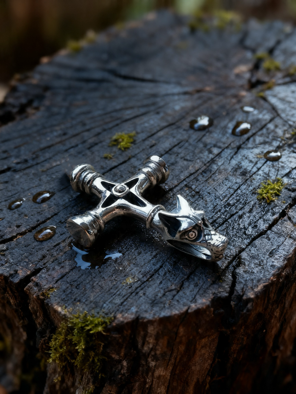 Wolf Cross Amulet, Sterling Silver 925 — Viking Symbol Pendant