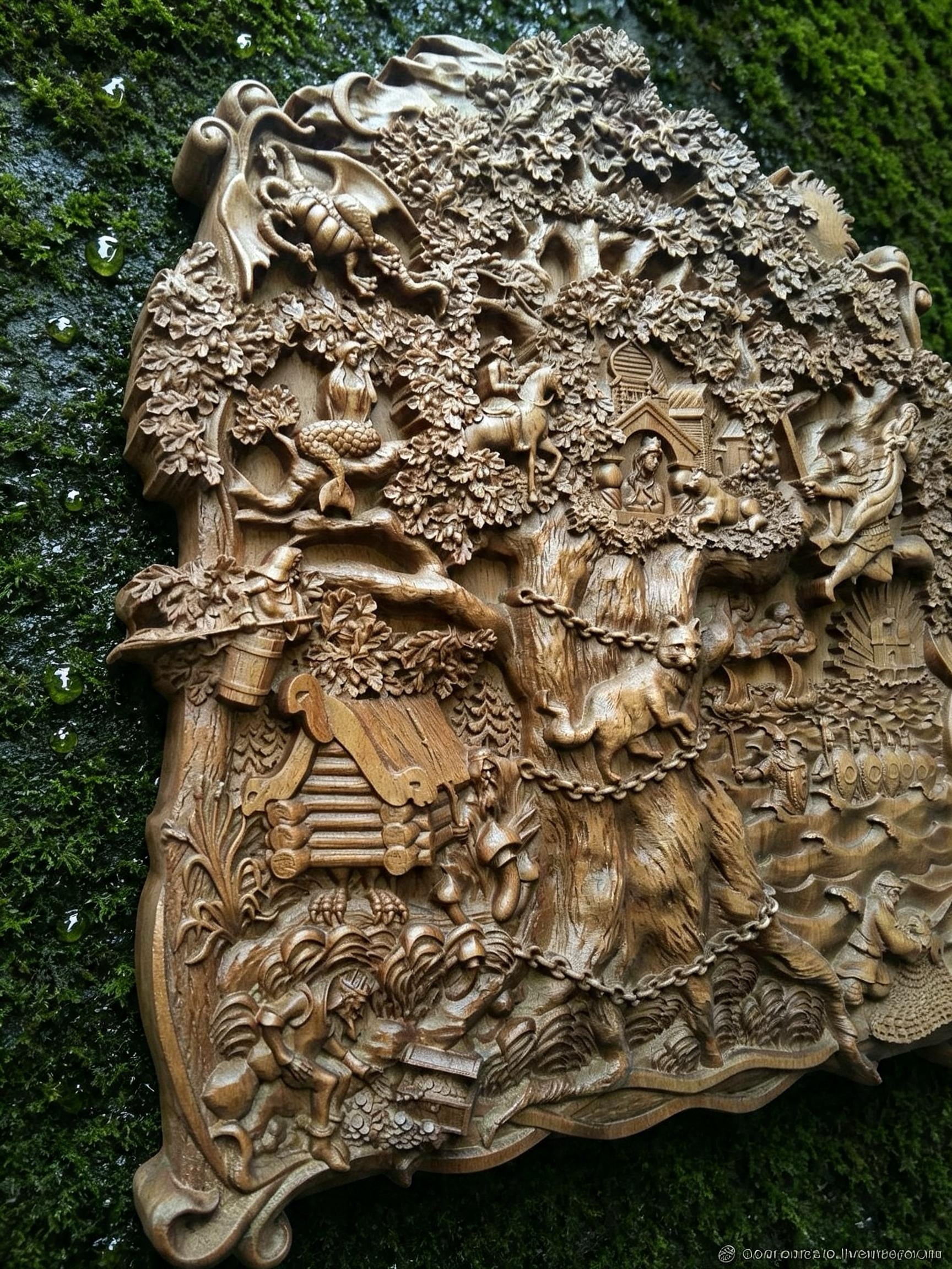 Lukomorye Wooden Wall Panel — Hand-Carved Wood Art
