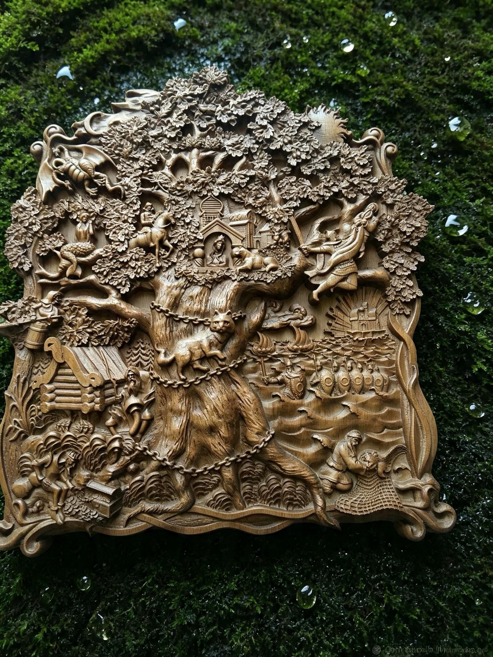 Lukomorye Wooden Wall Panel — Hand-Carved Wood Art