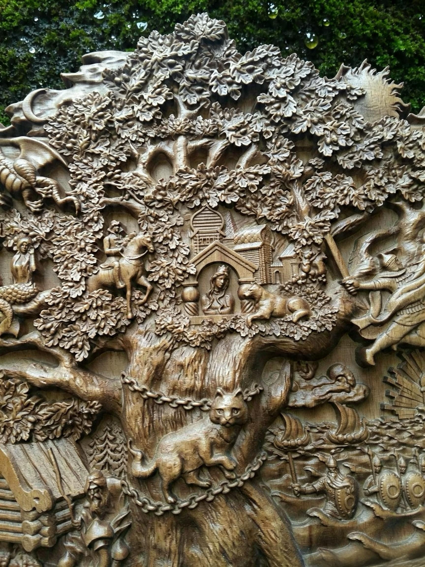 Lukomorye Wooden Wall Panel — Hand-Carved Wood Art