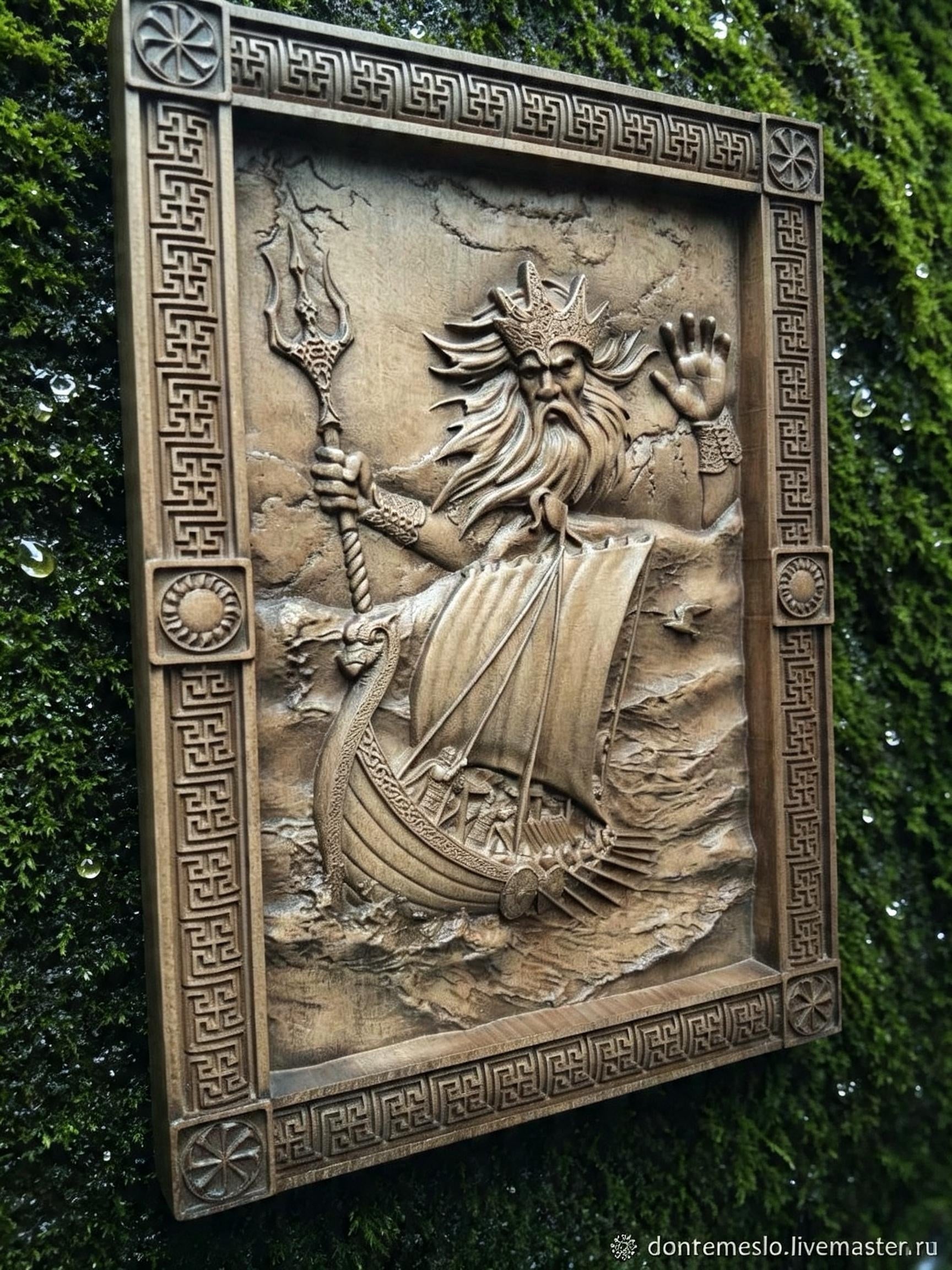 God Njord Wooden Wall Panel — Hand-Carved Wood Art