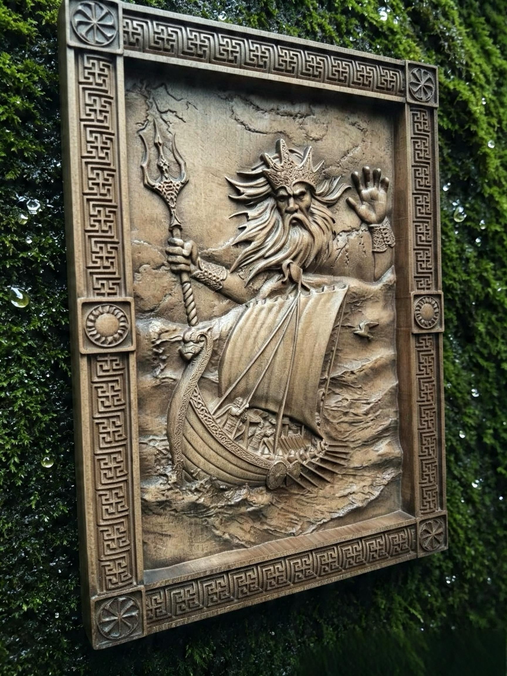 God Njord Wooden Wall Panel — Hand-Carved Wood Art