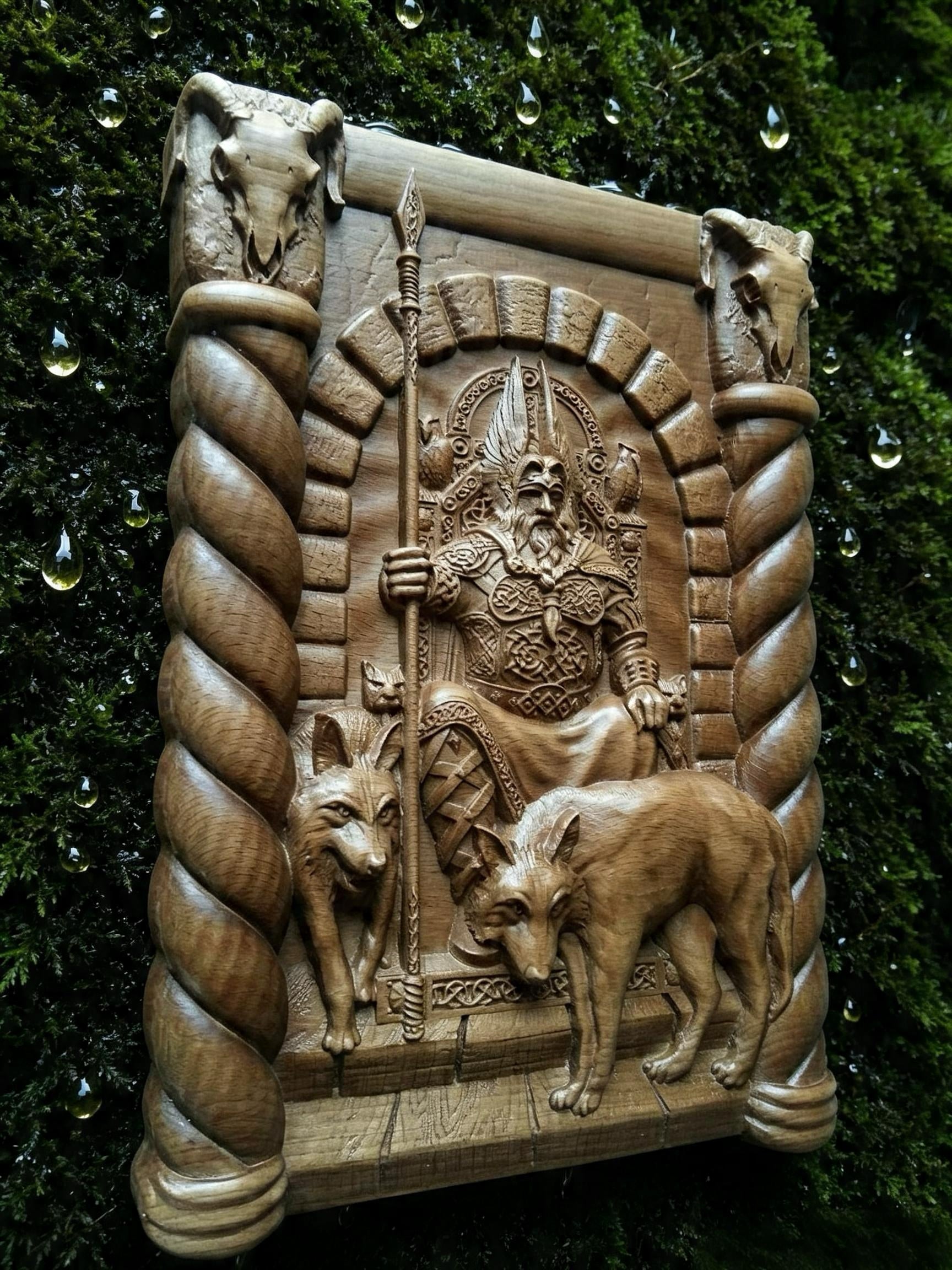 God Odin Wooden Wall Panel — Hand-Carved Wood Art