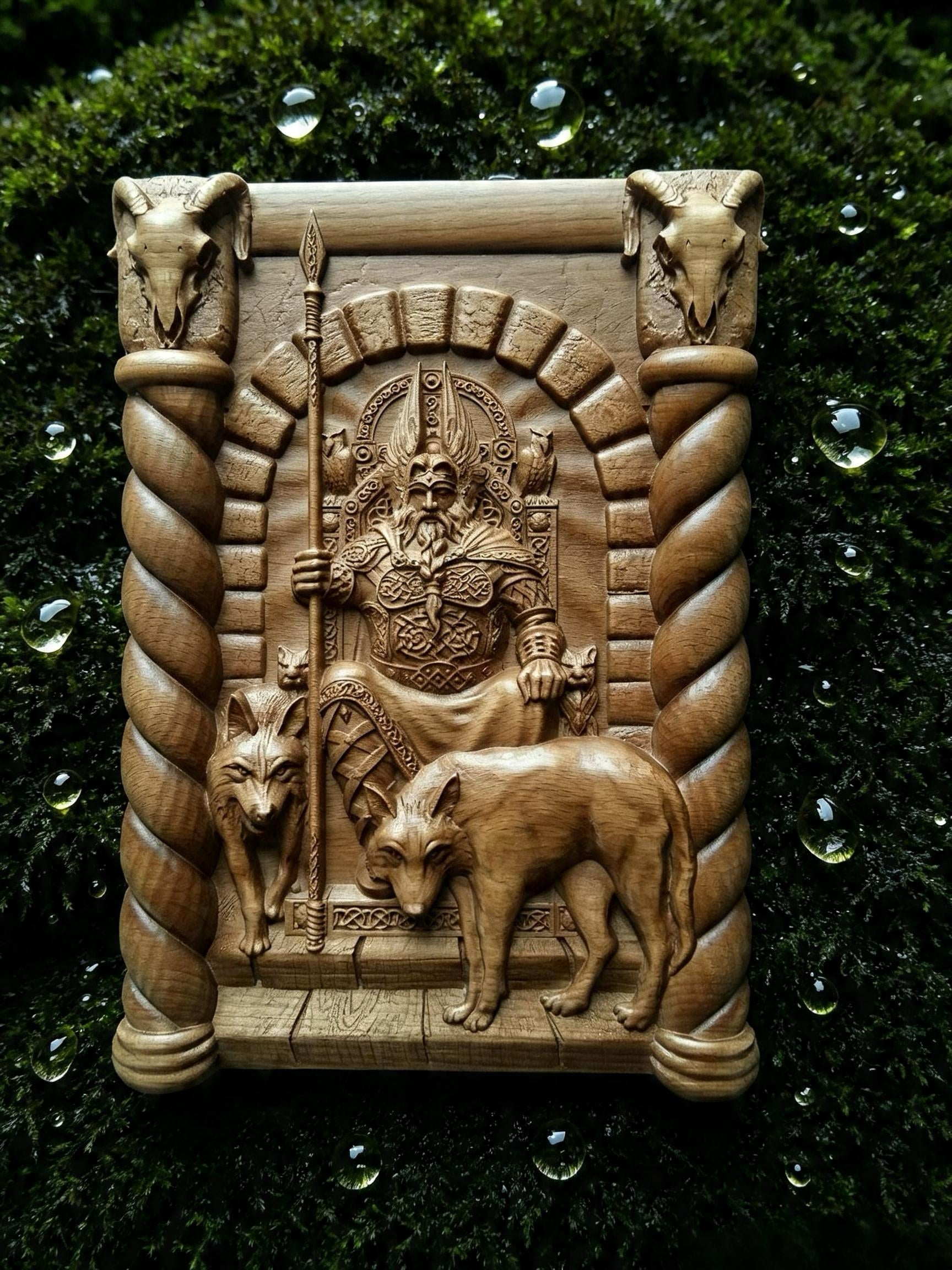 God Odin Wooden Wall Panel — Hand-Carved Wood Art