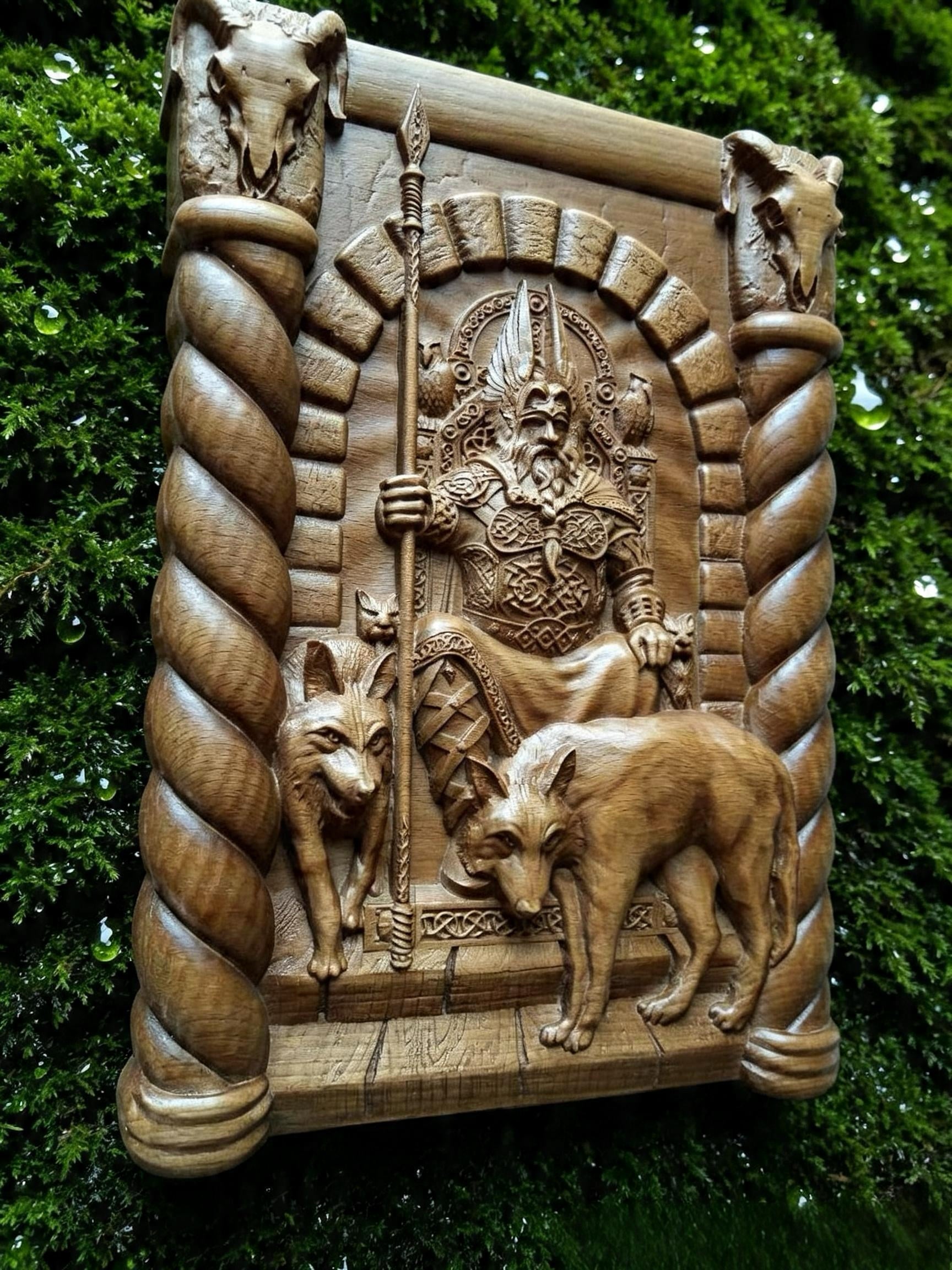 God Odin Wooden Wall Panel — Hand-Carved Wood Art