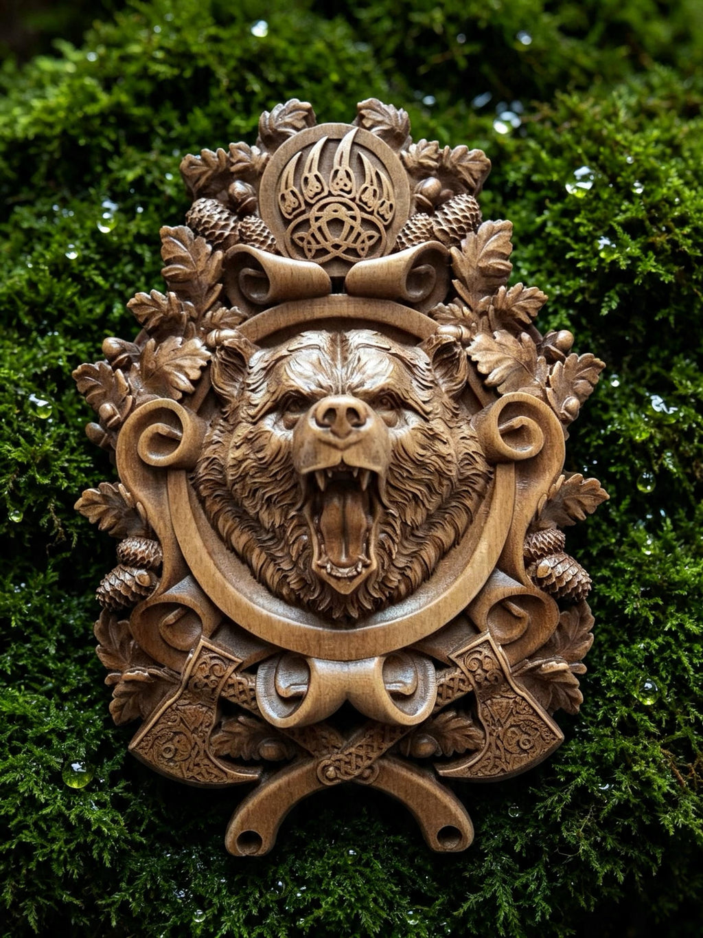 Beast of Veles Wooden Wall Panel — Hand-Carved Wood Art