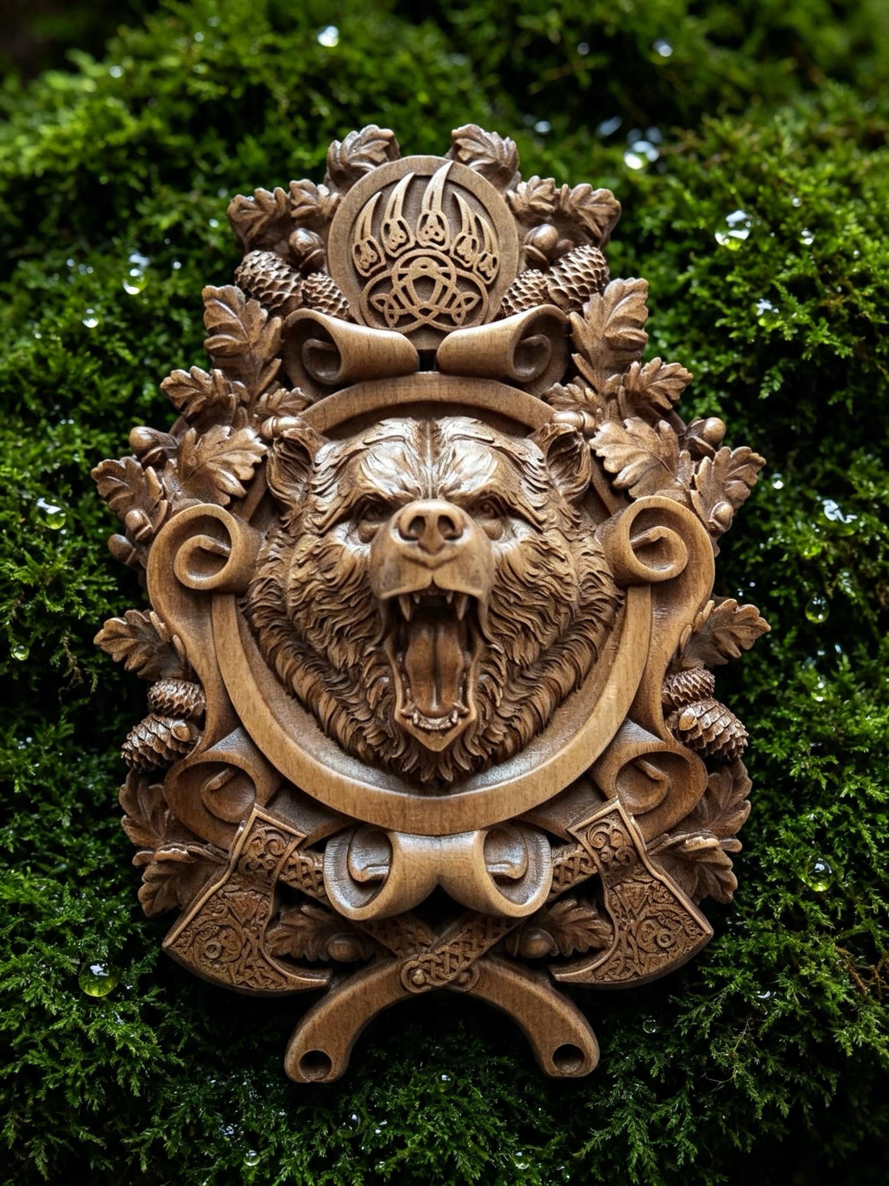 Beast of Veles Wooden Wall Panel — Hand-Carved Wood Art