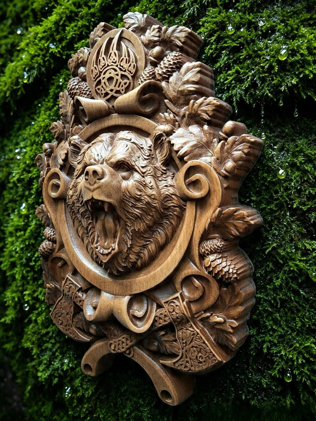 Beast of Veles Wooden Wall Panel — Hand-Carved Wood Art