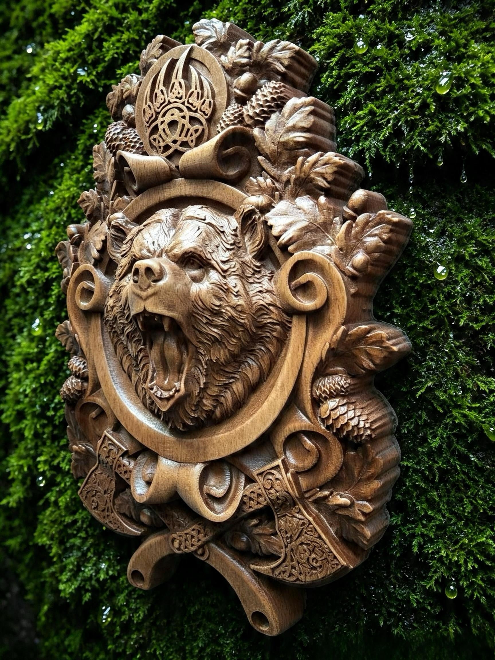Beast of Veles Wooden Wall Panel — Hand-Carved Wood Art