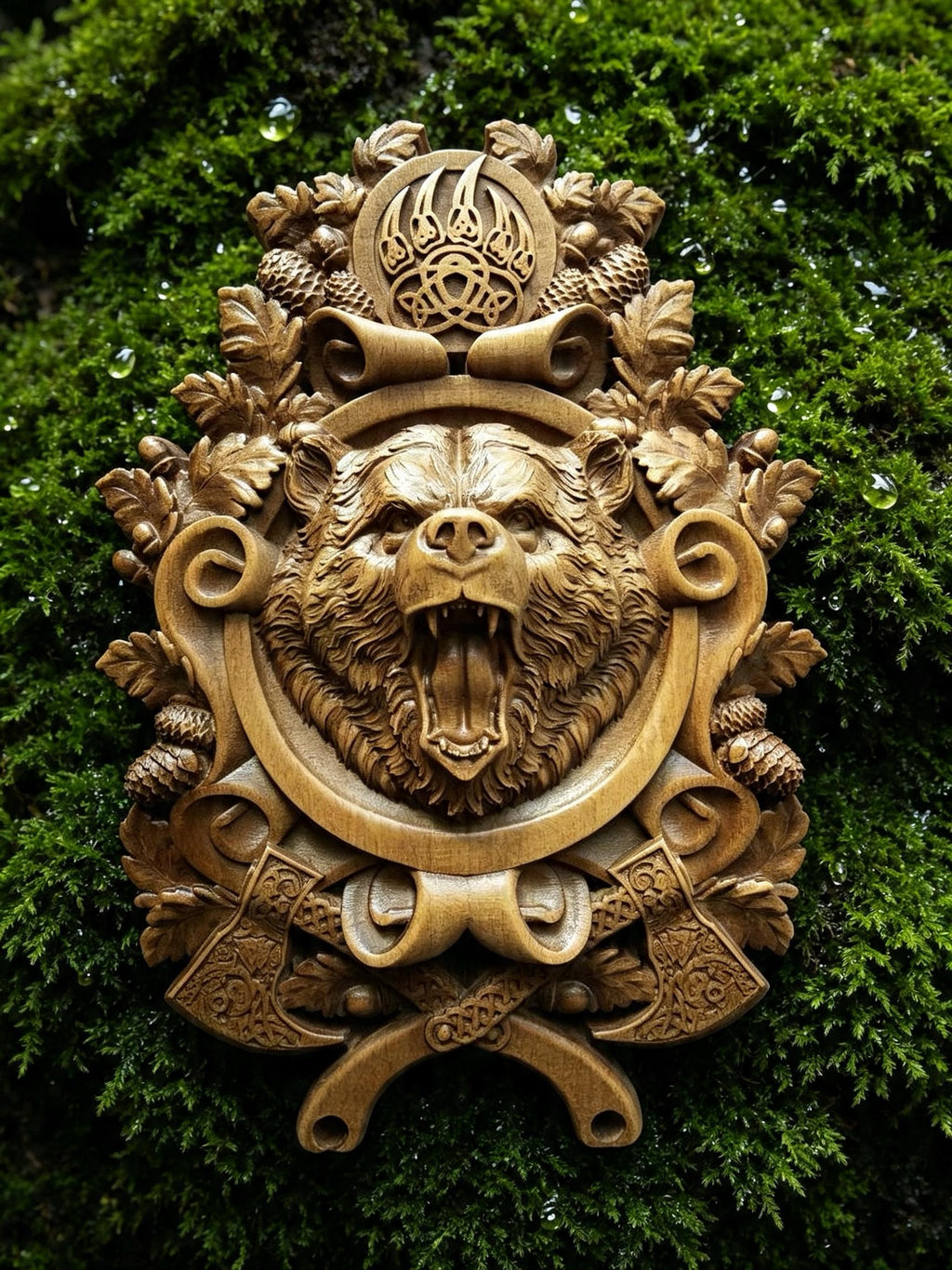 Beast of Veles Wooden Wall Panel — Hand-Carved Wood Art