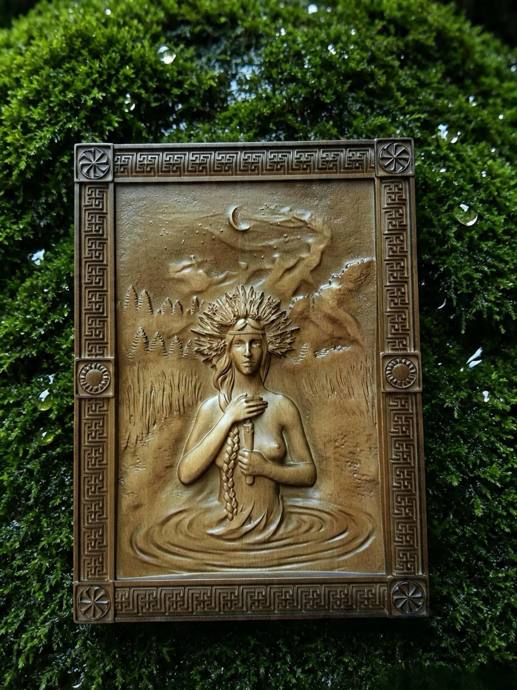 Kupala Night Wooden Wall Panel — Hand-Carved Wood Art