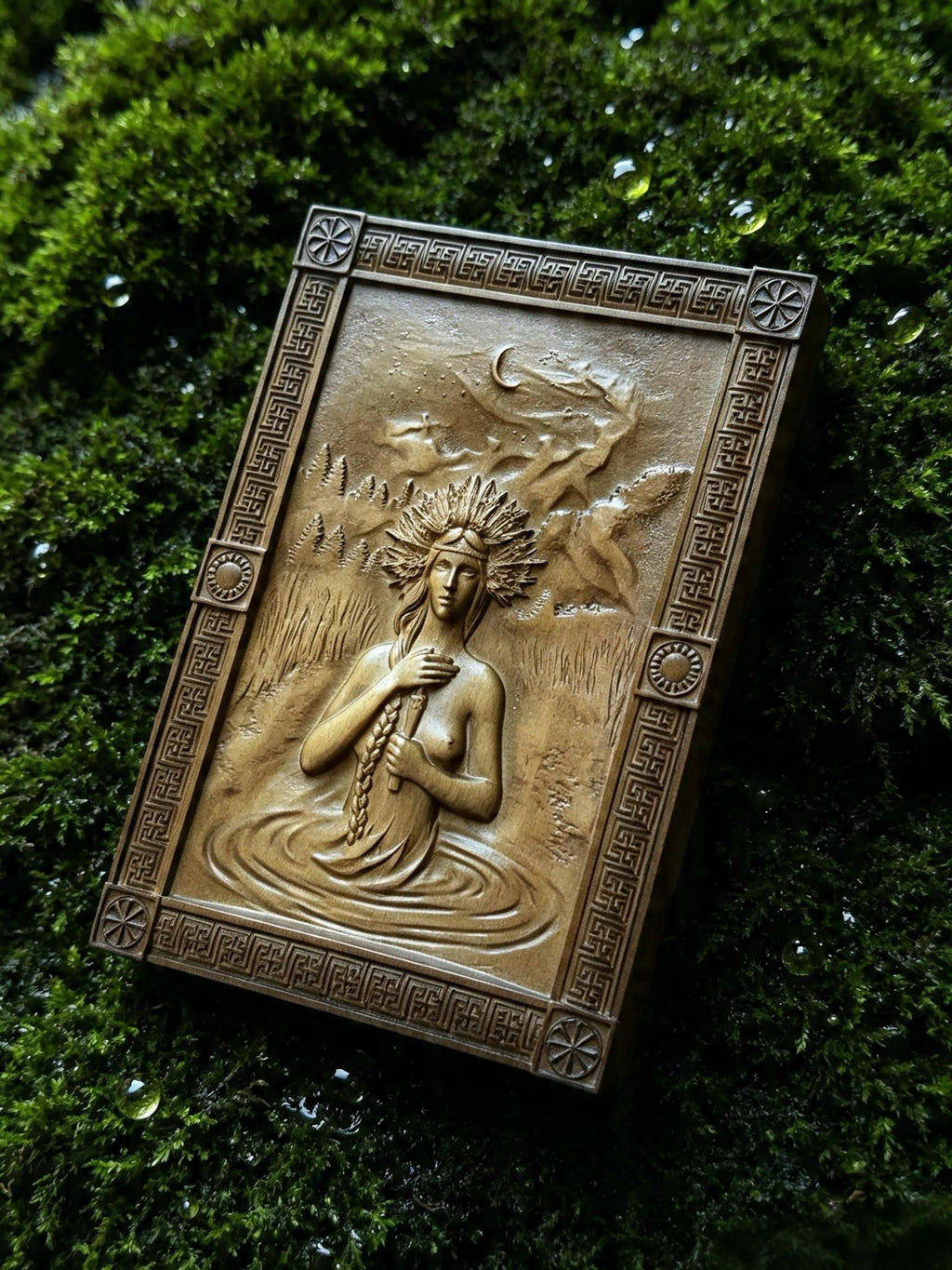 Kupala Night Wooden Wall Panel — Hand-Carved Wood Art