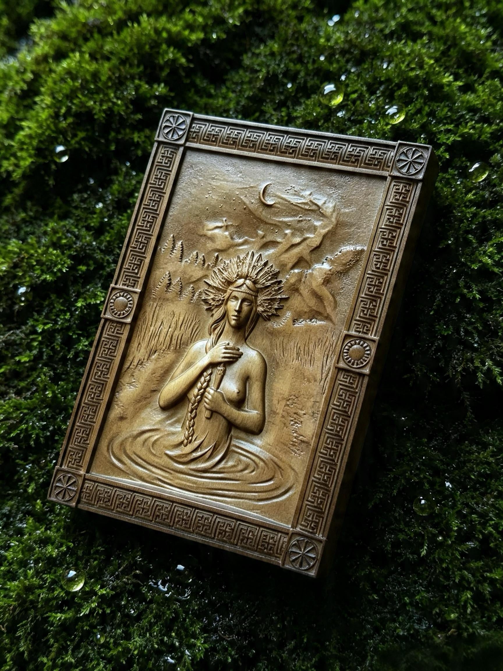 Kupala Night Wooden Wall Panel — Hand-Carved Wood Art