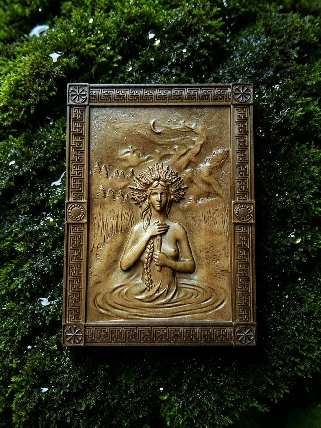 Kupala Night Wooden Wall Panel — Hand-Carved Wood Art