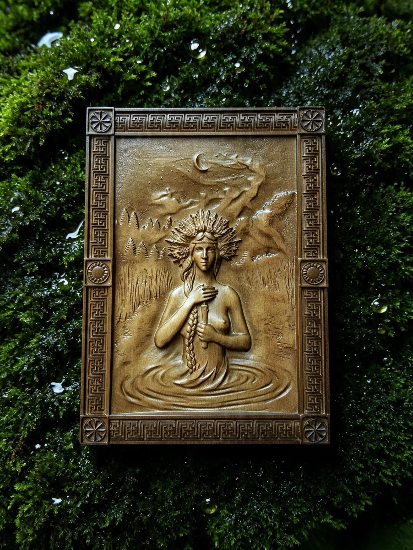 Kupala Night Wooden Wall Panel — Hand-Carved Wood Art