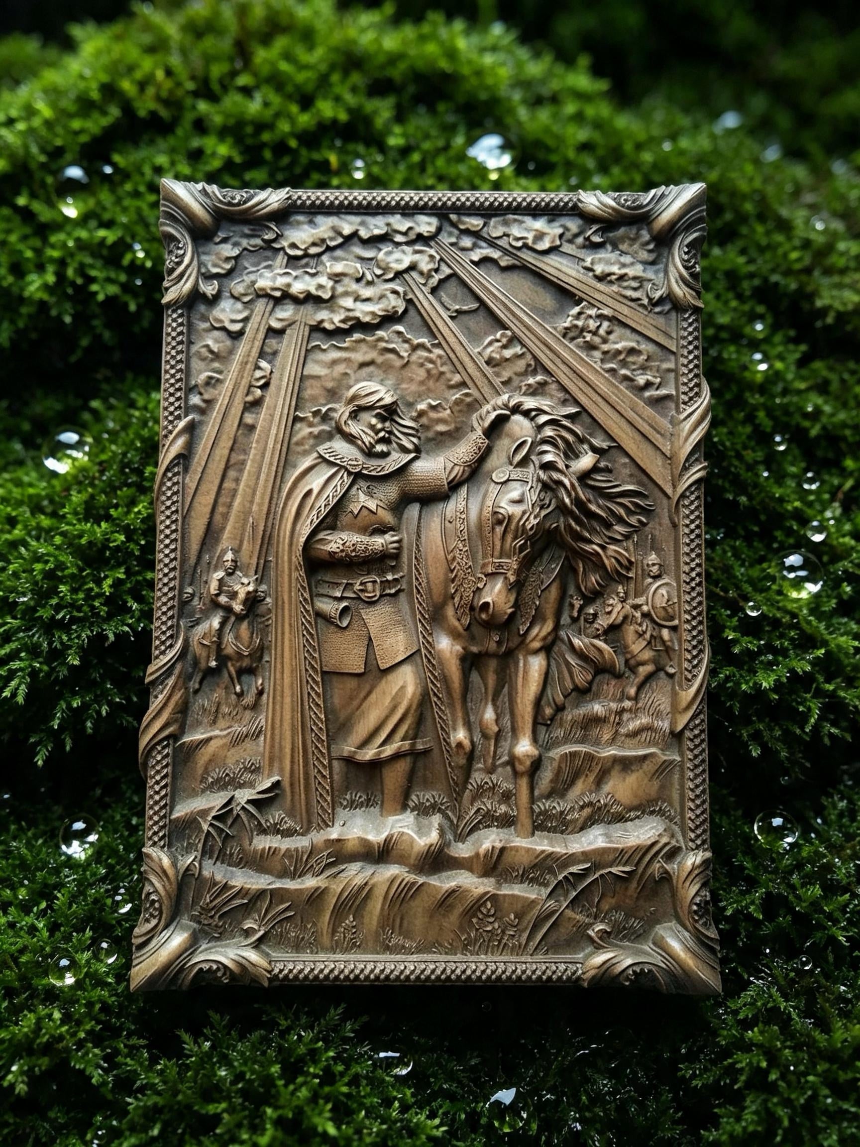 The Prophetic Oleg's Farewell to His Horse Wooden Wall Panel — Hand-Carved Wood Art