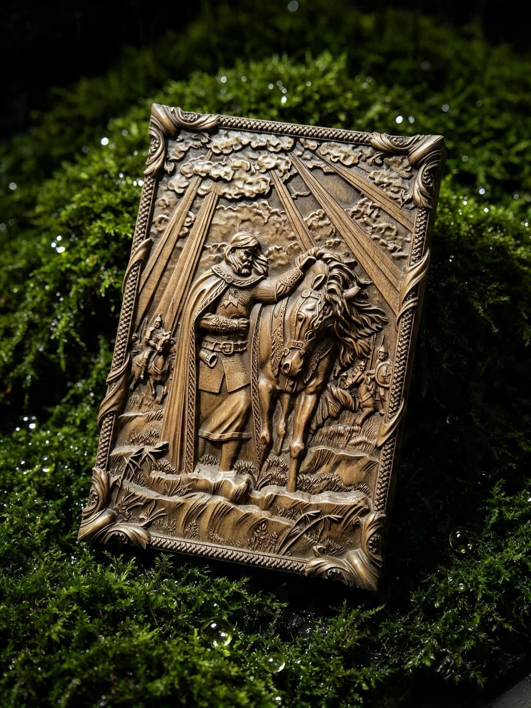 The Prophetic Oleg's Farewell to His Horse Wooden Wall Panel — Hand-Carved Wood Art