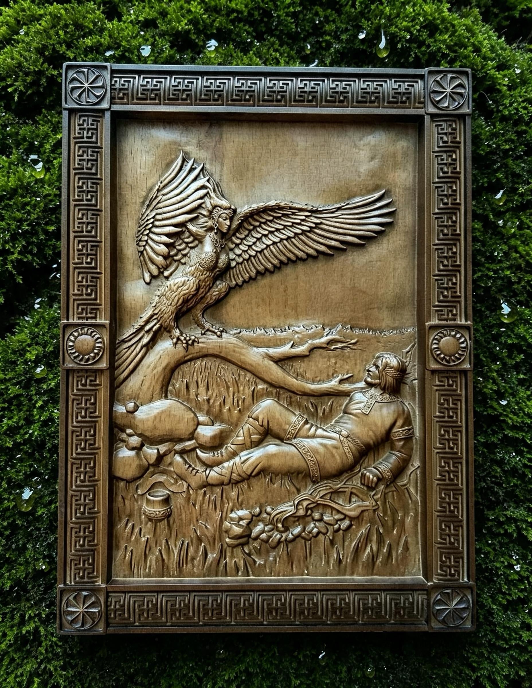 Bird Gamayun Wooden Wall Panel — Hand-Carved Wood Art