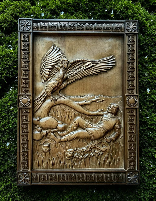 Bird Gamayun Wooden Wall Panel — Hand-Carved Wood Art