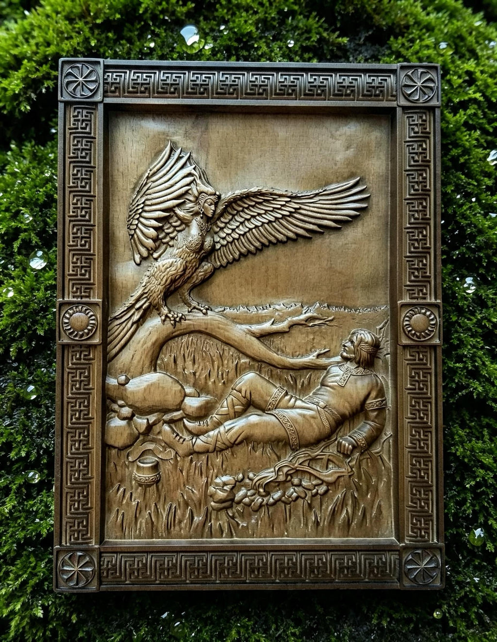 Bird Gamayun Wooden Wall Panel — Hand-Carved Wood Art