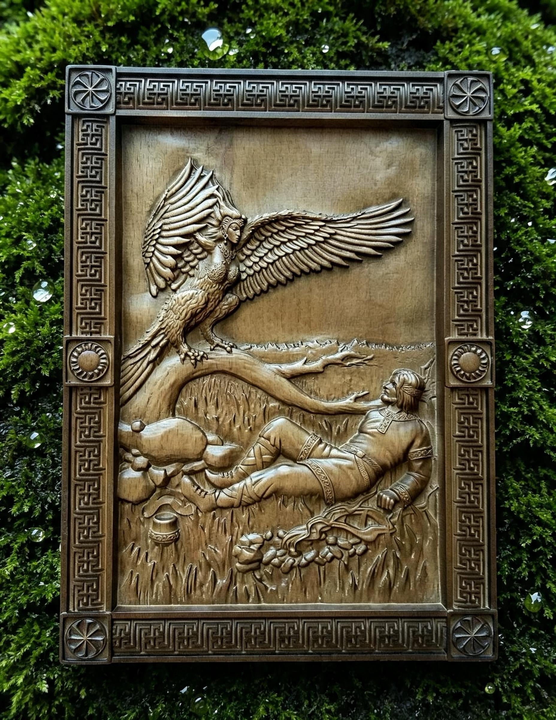 Bird Gamayun Wooden Wall Panel — Hand-Carved Wood Art