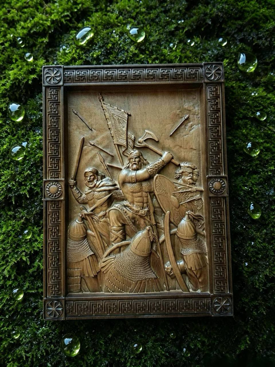 Druzhina (Warrior Retinue) Wooden Wall Panel — Hand-Carved Wood Art