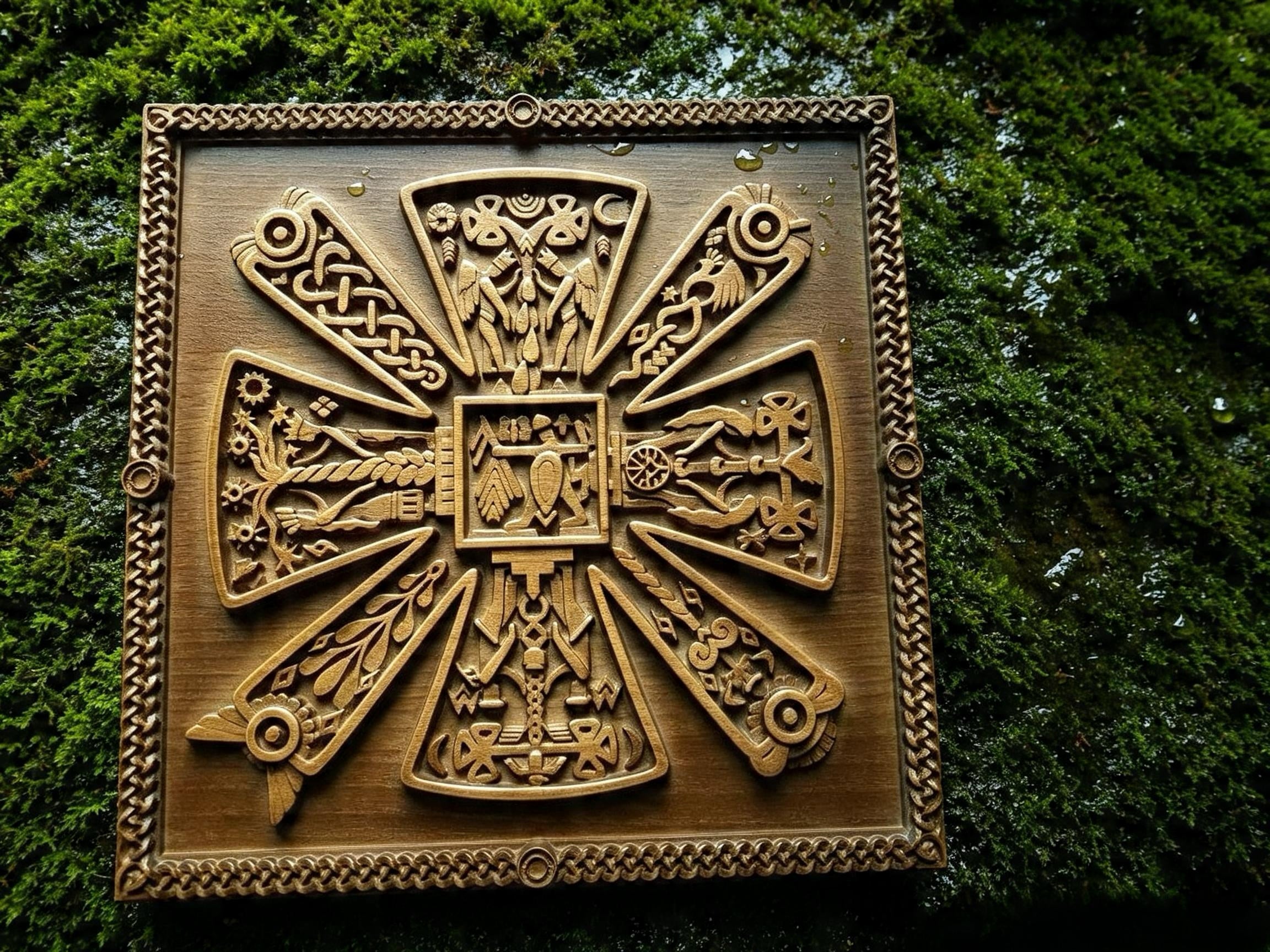 Slavic Kres Wooden Wall Panel — Hand-Carved Wood Art