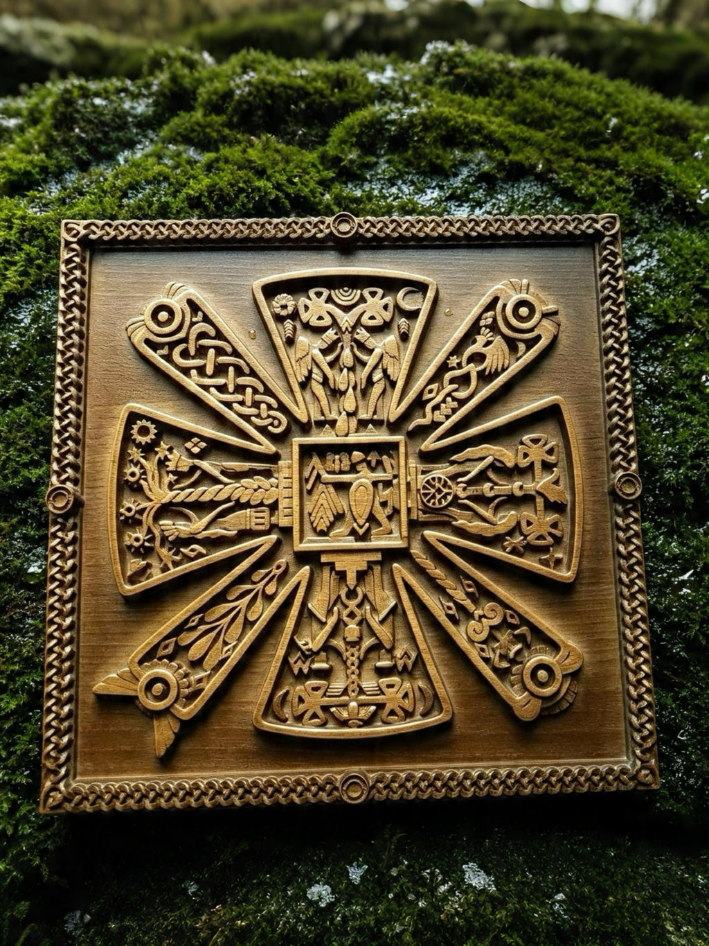 Slavic Kres Wooden Wall Panel — Hand-Carved Wood Art