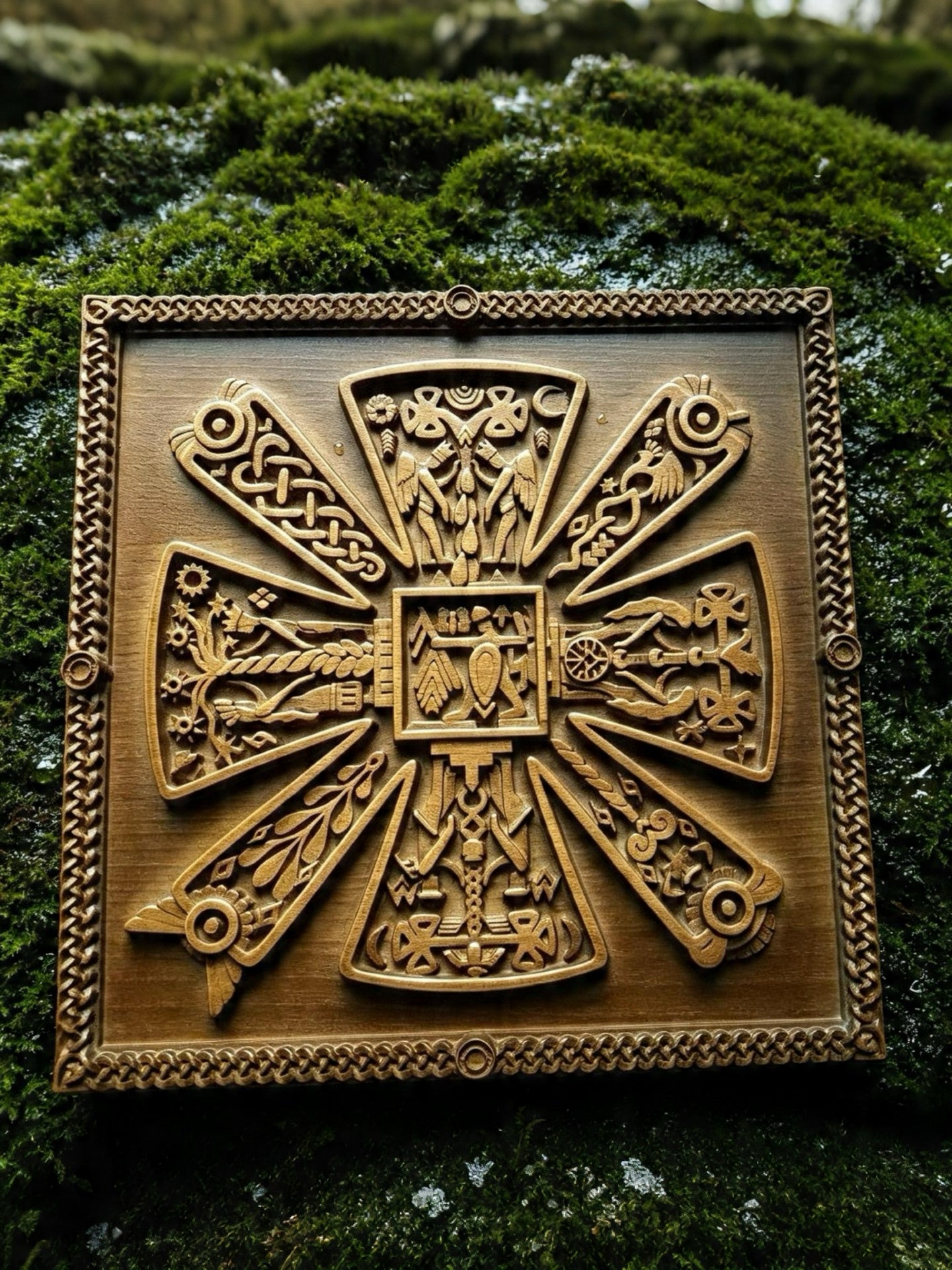 Slavic Kres Wooden Wall Panel — Hand-Carved Wood Art