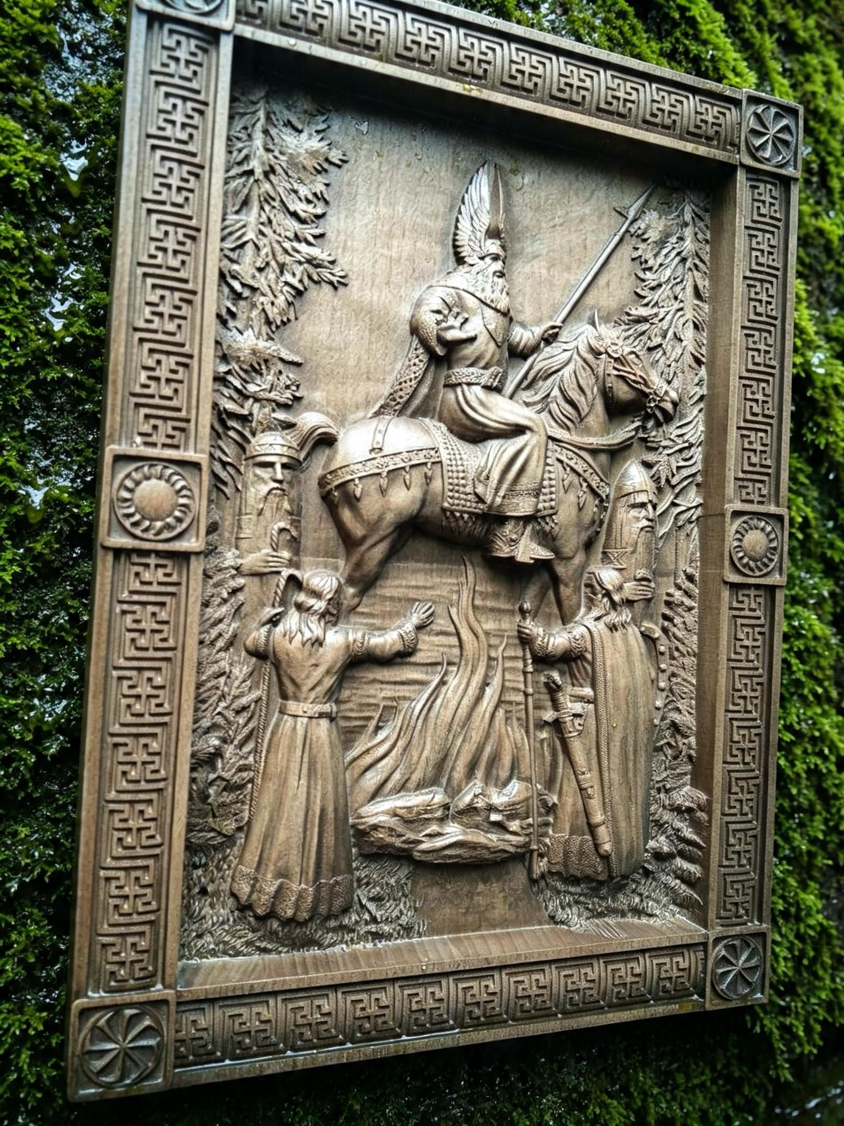 The Appearance of Svarog Wooden Wall Panel — Hand-Carved Wood Art