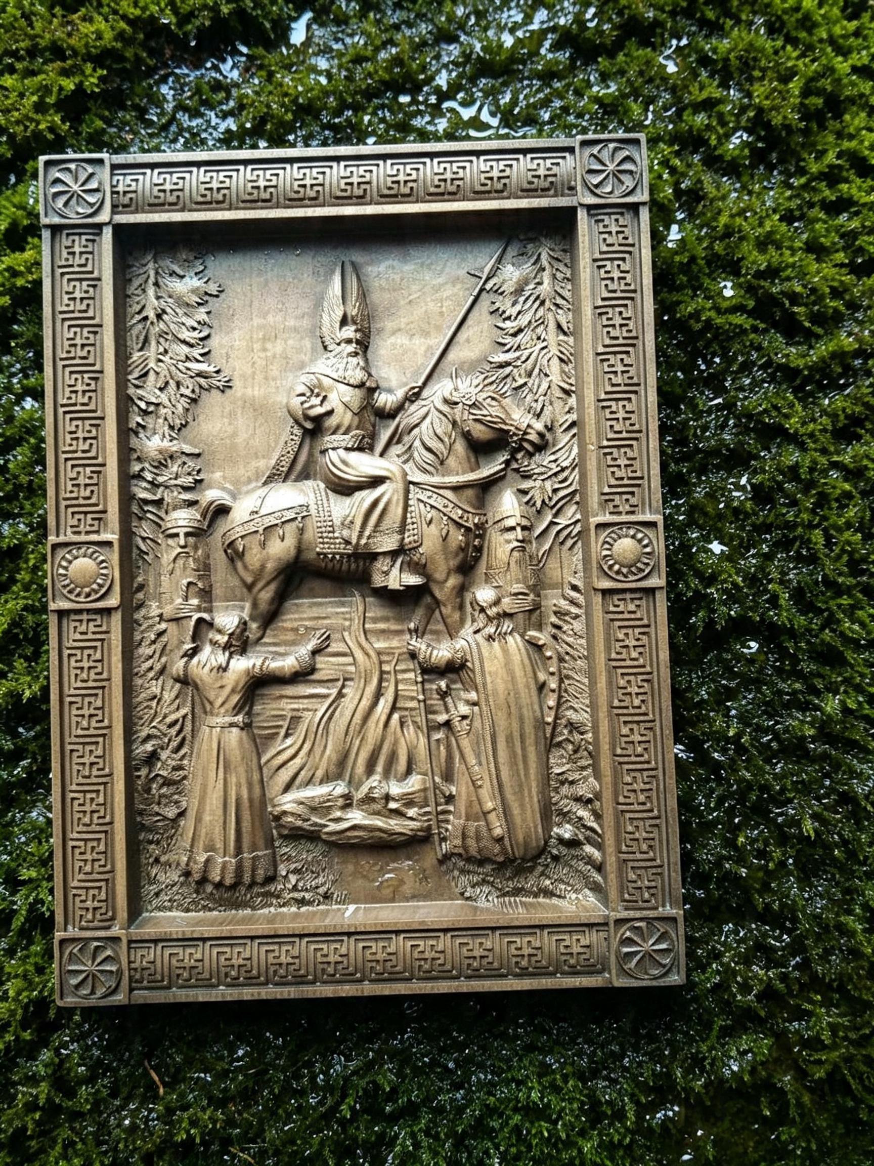 The Appearance of Svarog Wooden Wall Panel — Hand-Carved Wood Art