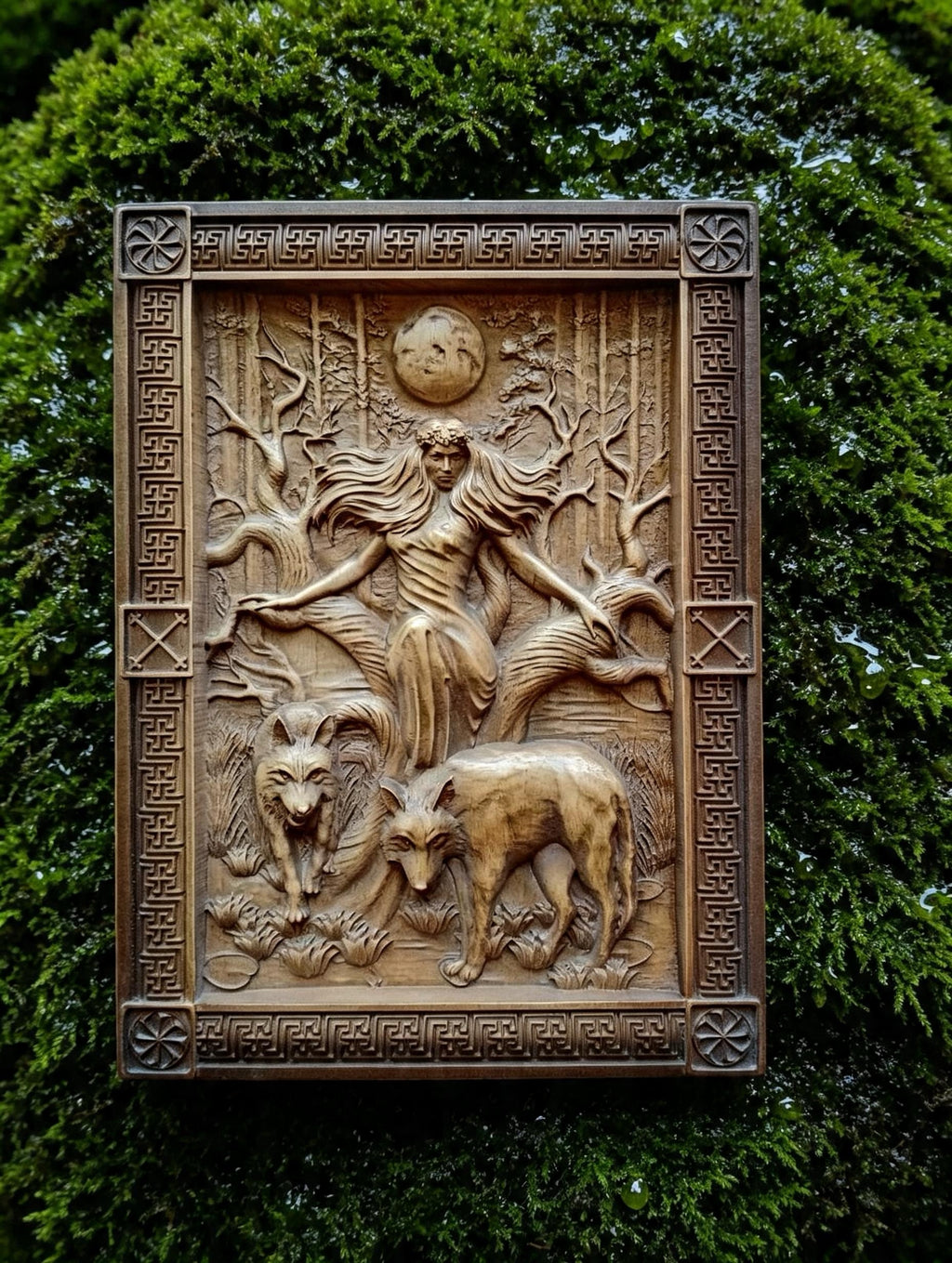 Goddess Mara / Morana Wooden Wall Panel — Hand-Carved Wood Art