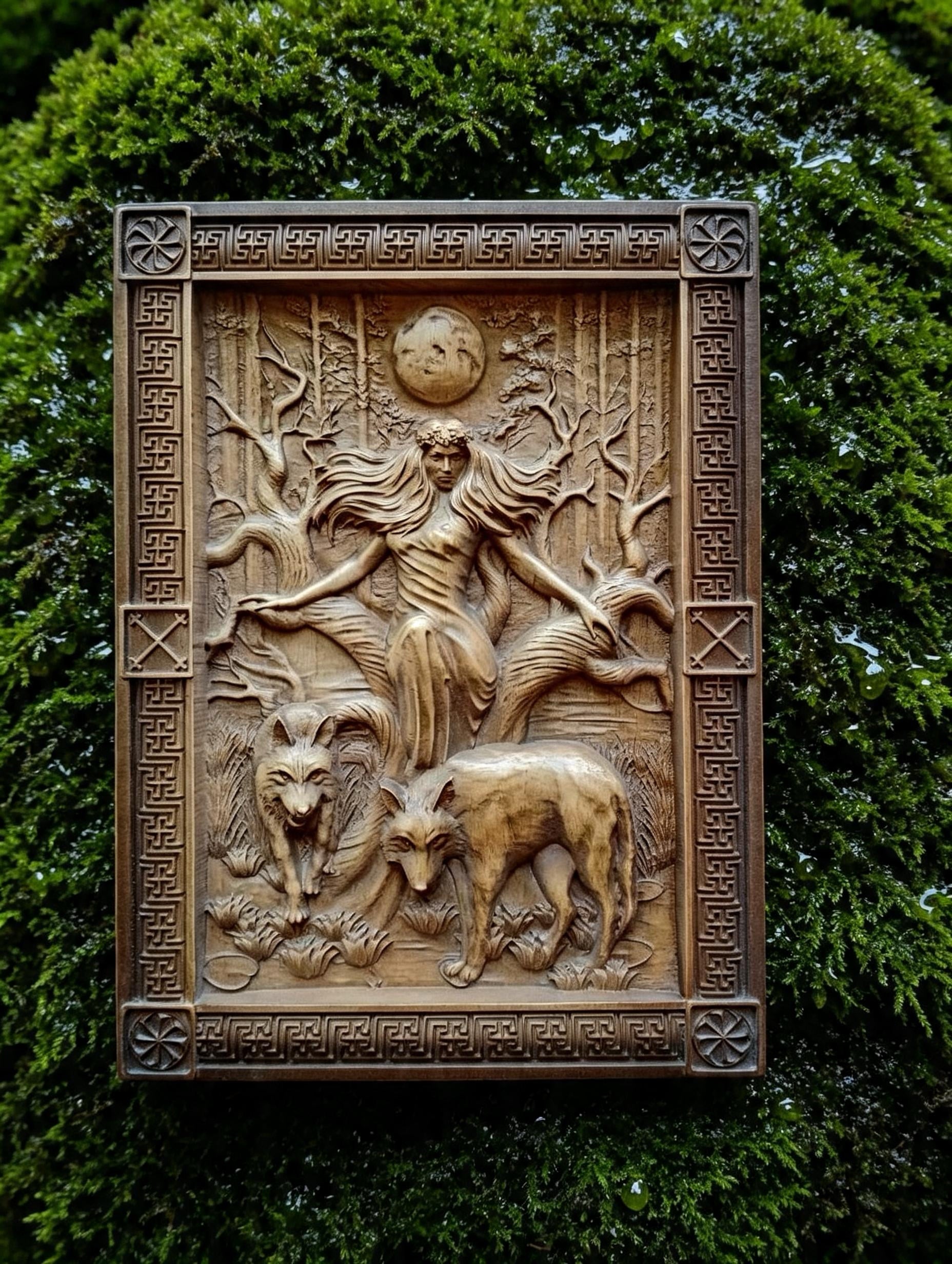 Goddess Mara / Morana Wooden Wall Panel — Hand-Carved Wood Art