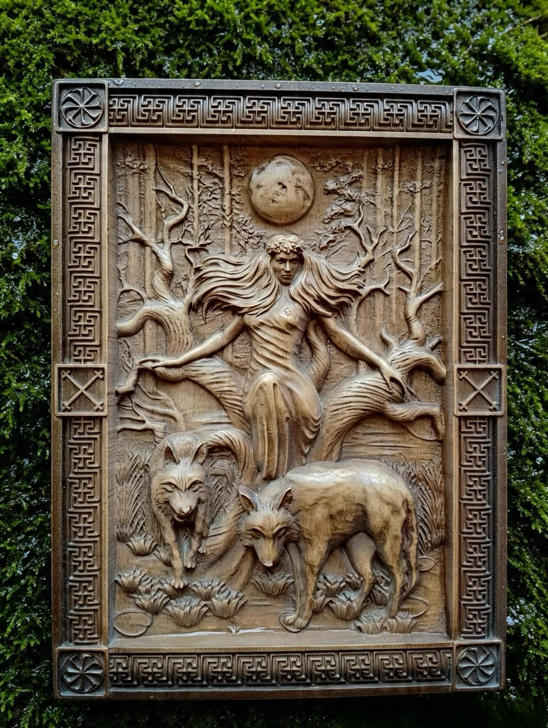 Goddess Mara / Morana Wooden Wall Panel — Hand-Carved Wood Art