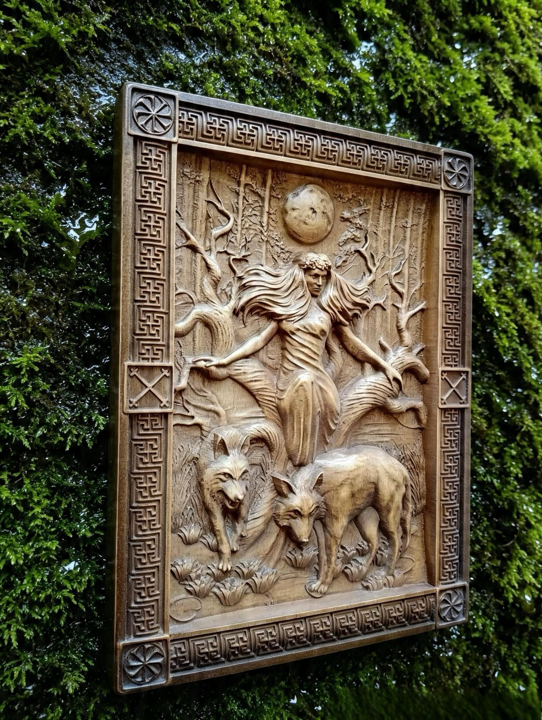 Goddess Mara / Morana Wooden Wall Panel — Hand-Carved Wood Art