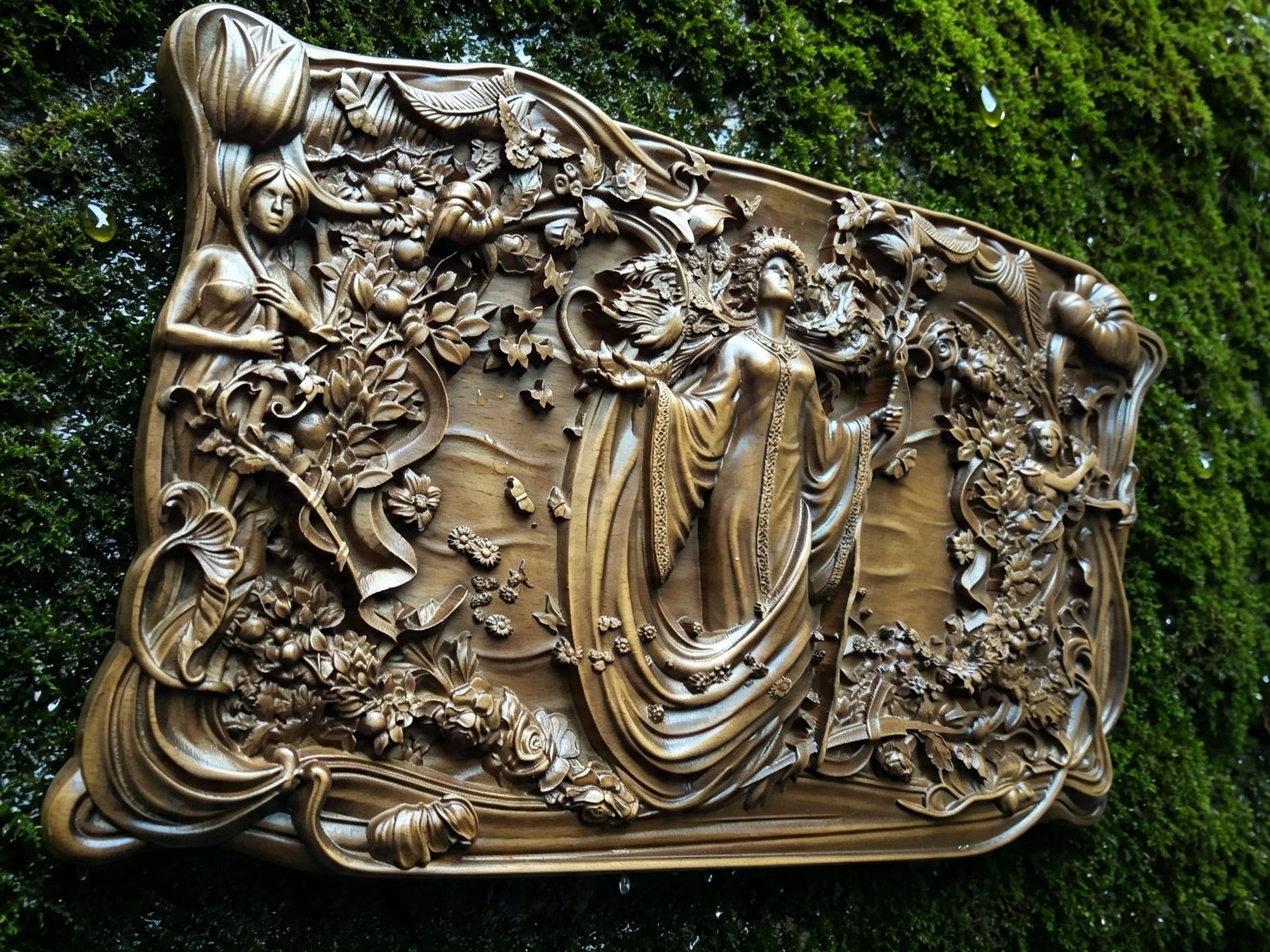Slavic Goddess Zhiva Wooden Wall Panel — Hand-Carved Wood Art
