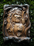 God Veles Wooden Wall Panel — Hand-Carved Wood Art
