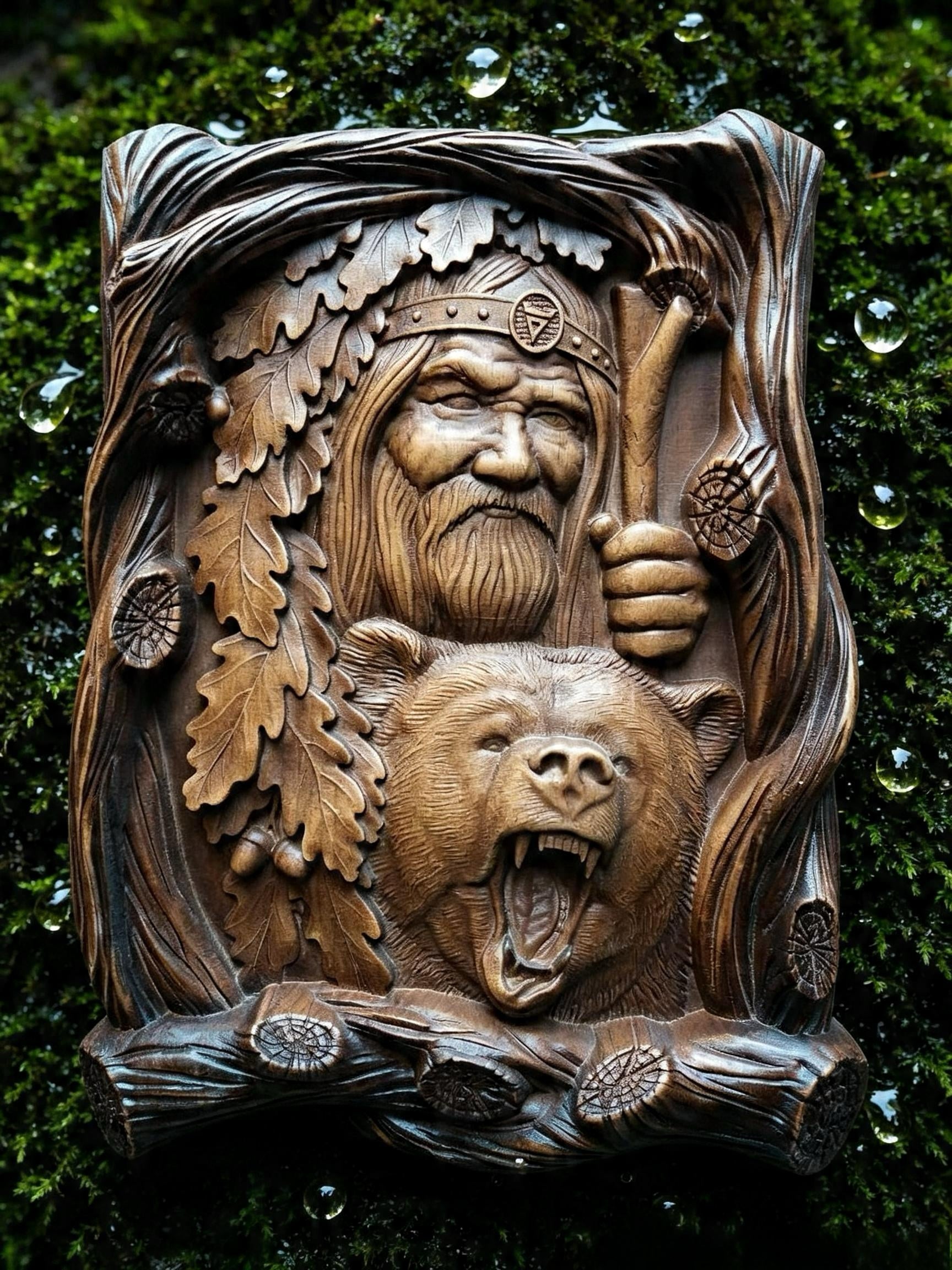 God Veles Wooden Wall Panel — Hand-Carved Wood Art