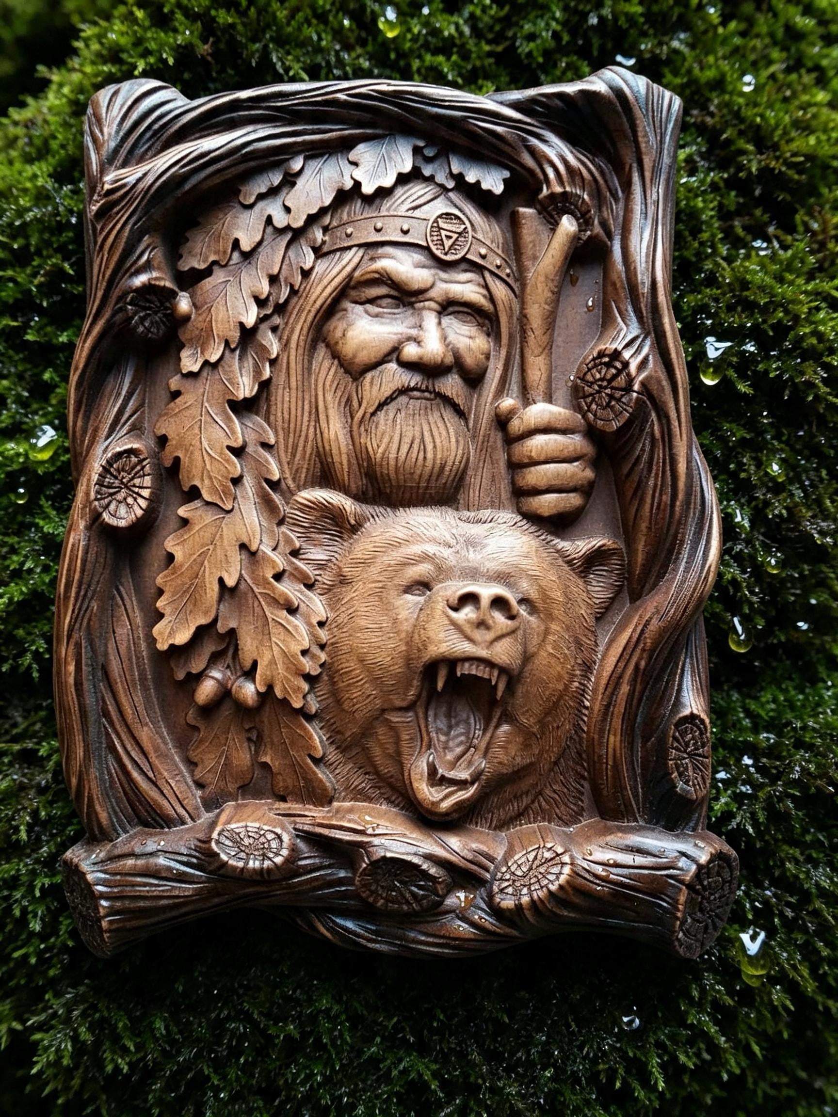 God Veles Wooden Wall Panel — Hand-Carved Wood Art
